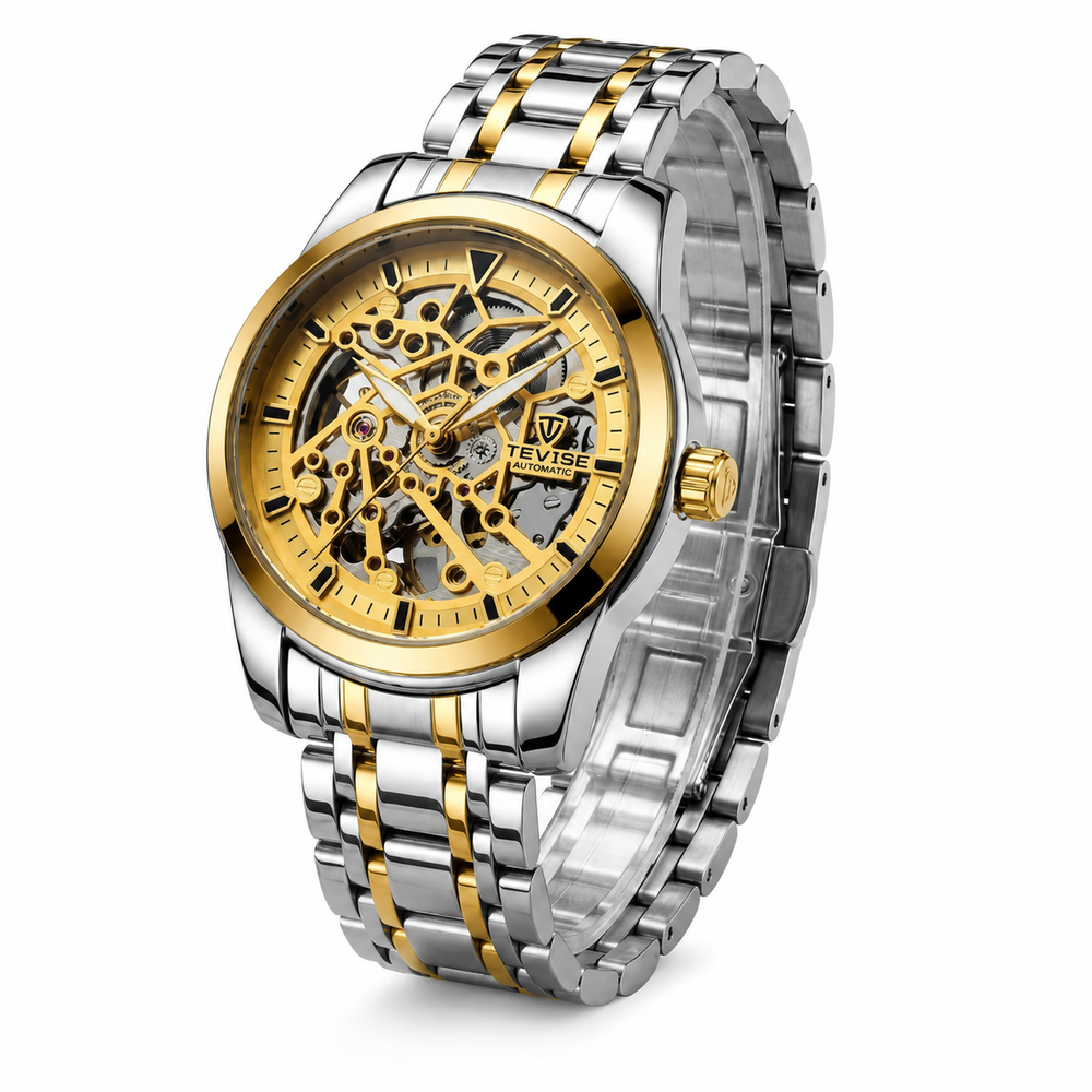 TEVISE Two-Tone Skeleton-Style Men's Watch – #2011
