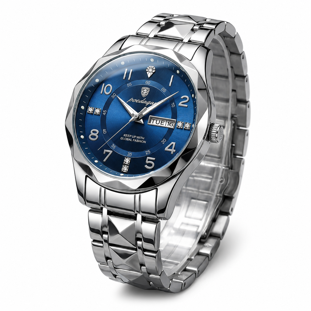 Poedagar Silver Blue Dial Men's Watch – #2022