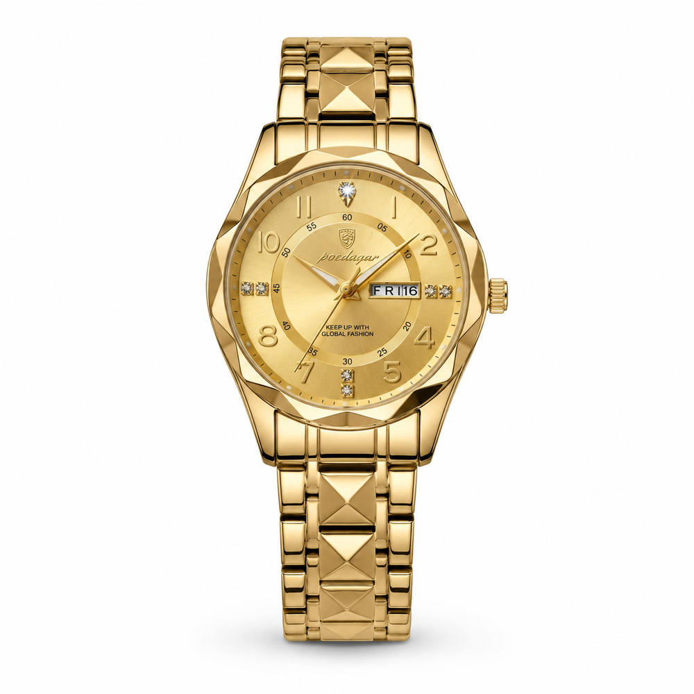 Poedagar Gold Metal Men's Watch – #2032