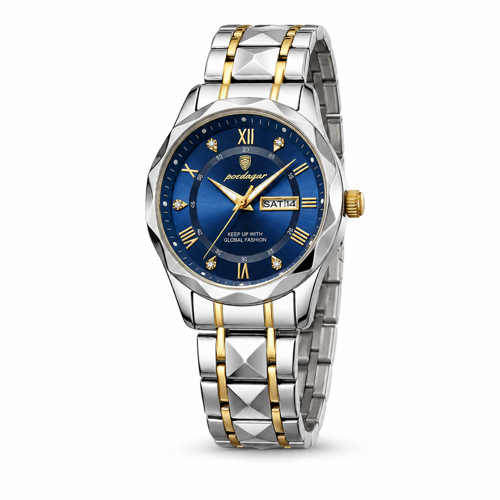 Poedagar Two-Tone Blue Dial Men's Watch – #2041