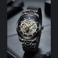 TEVISE black skeleton metal men's watch #2074