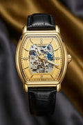 CHENXI gold skeleton black strap men's watch #2083