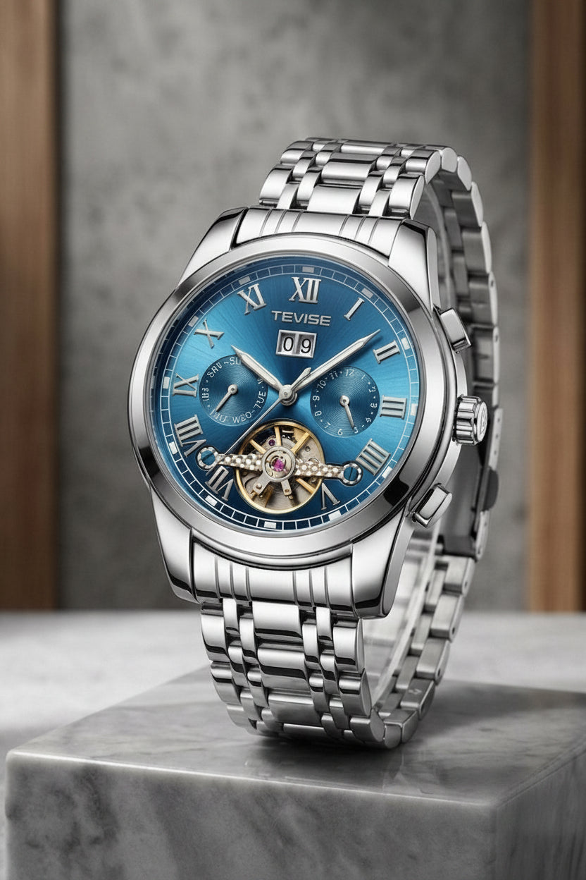 TEVISE Blue Dial Silver Men's Watch – #2085