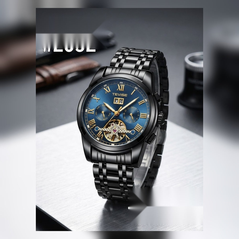 TEVISE Blue Skeleton Automatic Men's Watch – #2092