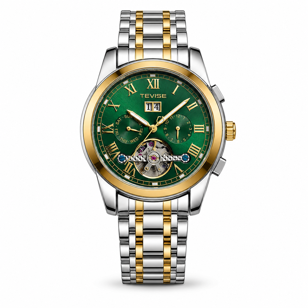 TEVISE Green Dial Two-Tone Men's Watch – #2106