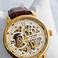 TEVISE white skeleton brown strap men's watch #2115