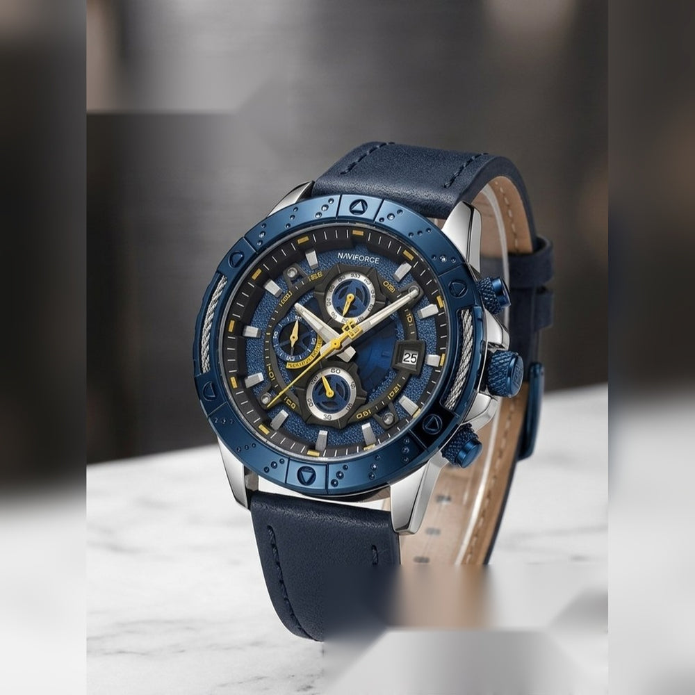 NAVIFORCE Blue Leather-Look Men's Watch – #2119