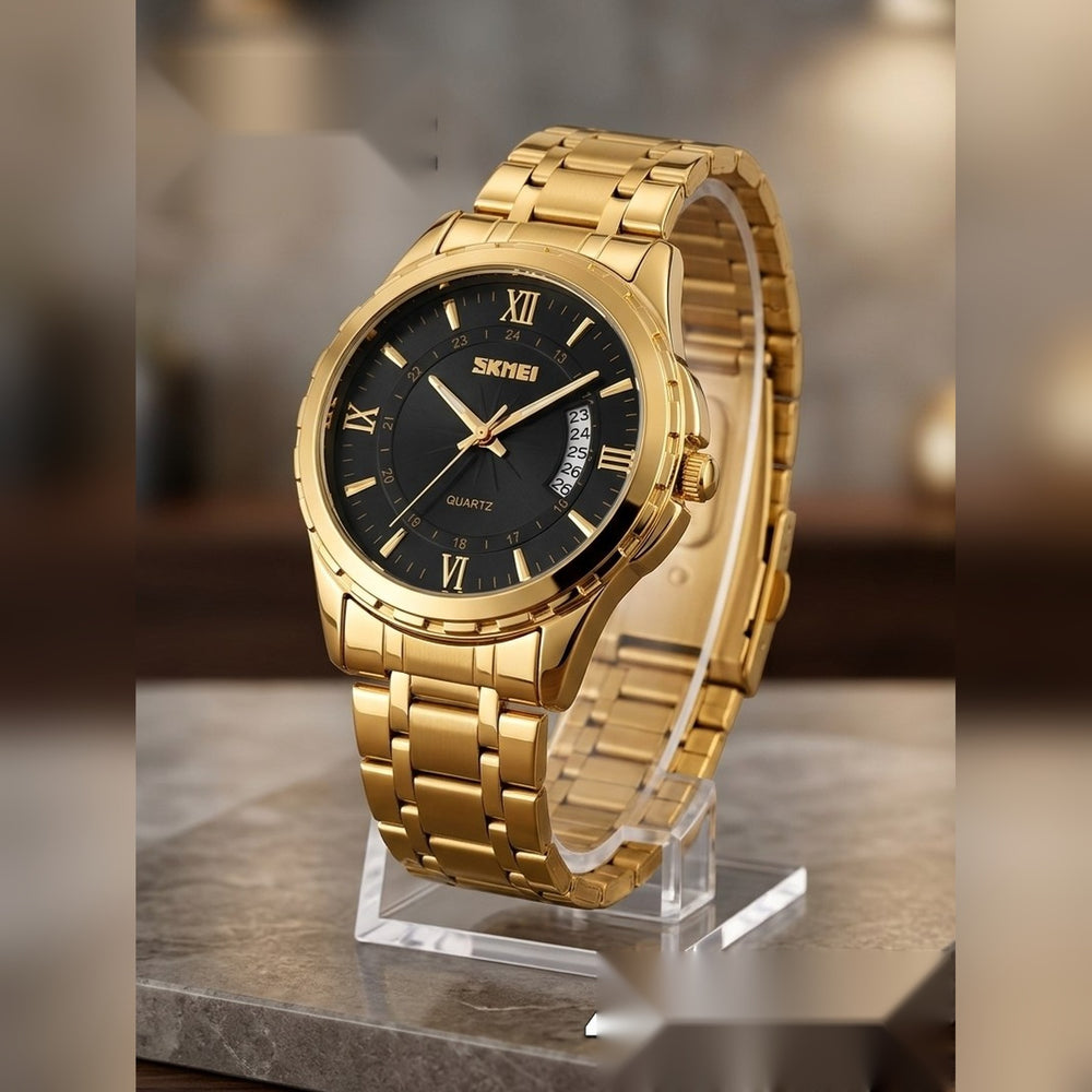 SKMEI Gold Black Dial Men's Watch – #2122