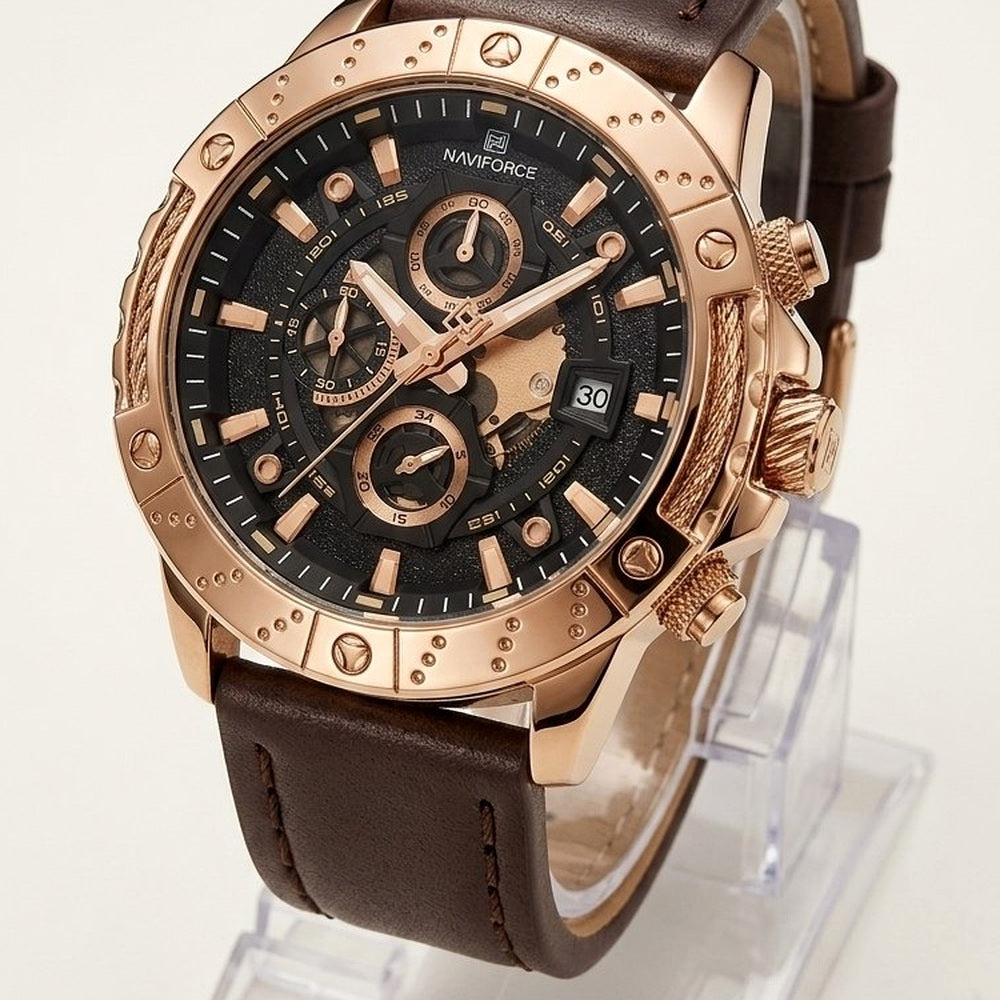 NAVIFORCE rose gold brown strap men's watch #2131