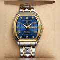 Poedagar two-tone blue tonneau men's watch #2138