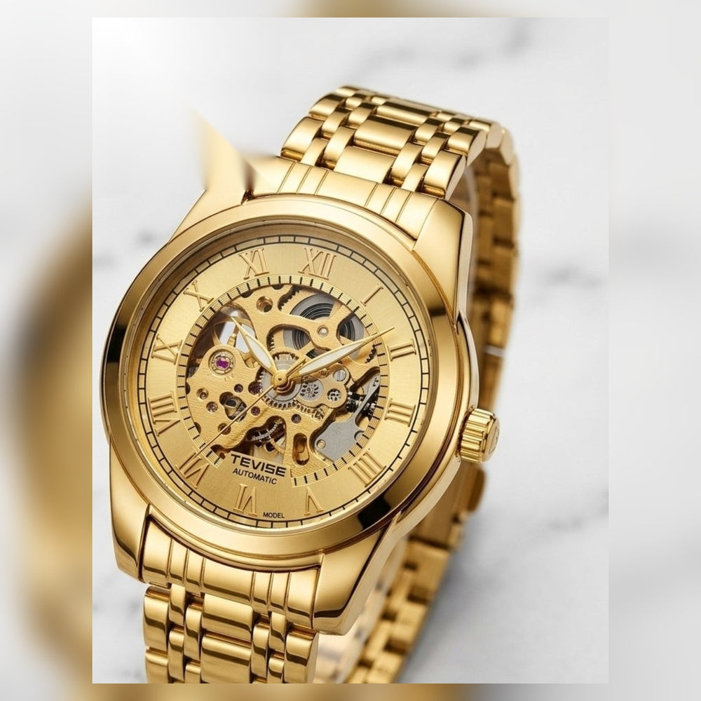 TEVISE Gold Skeleton Automatic Men's Watch – #2151