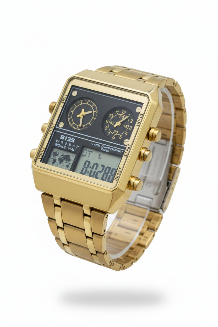 Gold Square Digital Analog Men's Watch – #2158