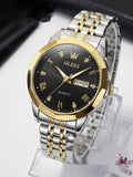 Two-tone black dial men's quartz watch with day-date display, model 2164