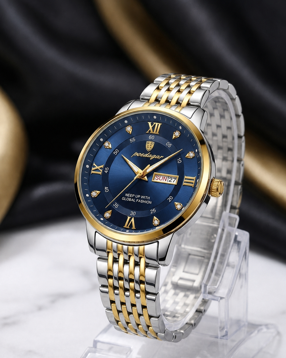POEDAGAR Blue Day-Date Men’s Watch – #2187