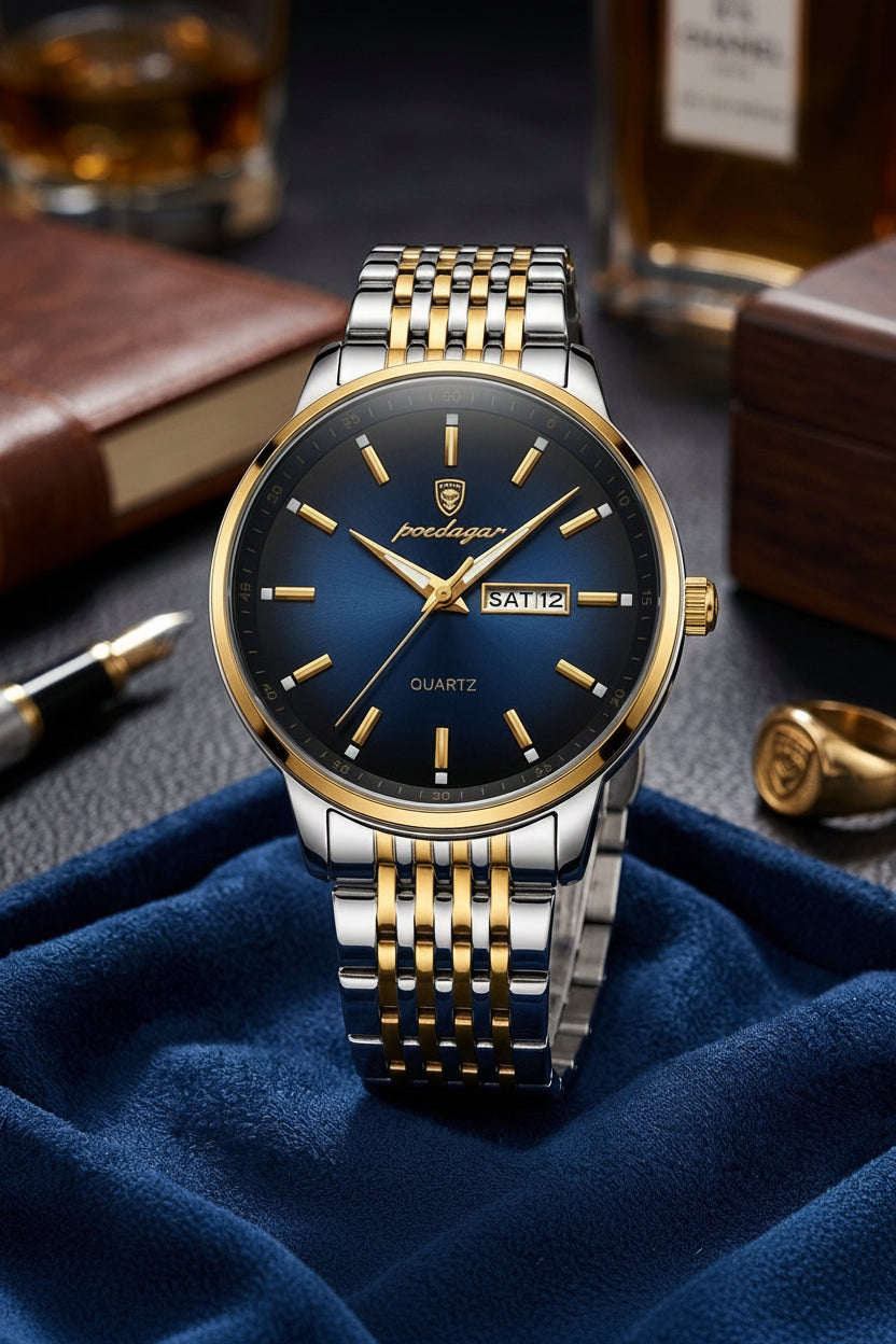 POEDAGAR Two-Tone Blue Dial Men's Watch – #2221