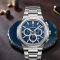 POEDAGAR blue silver men's watch #2224