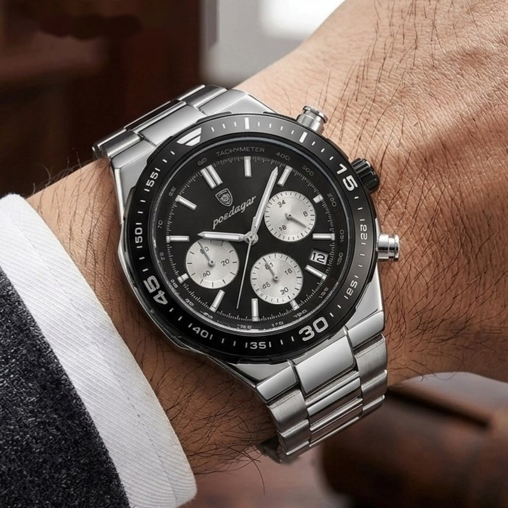POEDAGAR Silver Men's Watch – #2226