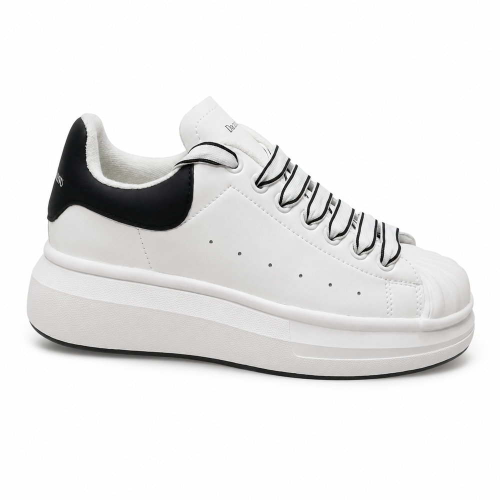 White Contrast-Trim Platform Sneakers