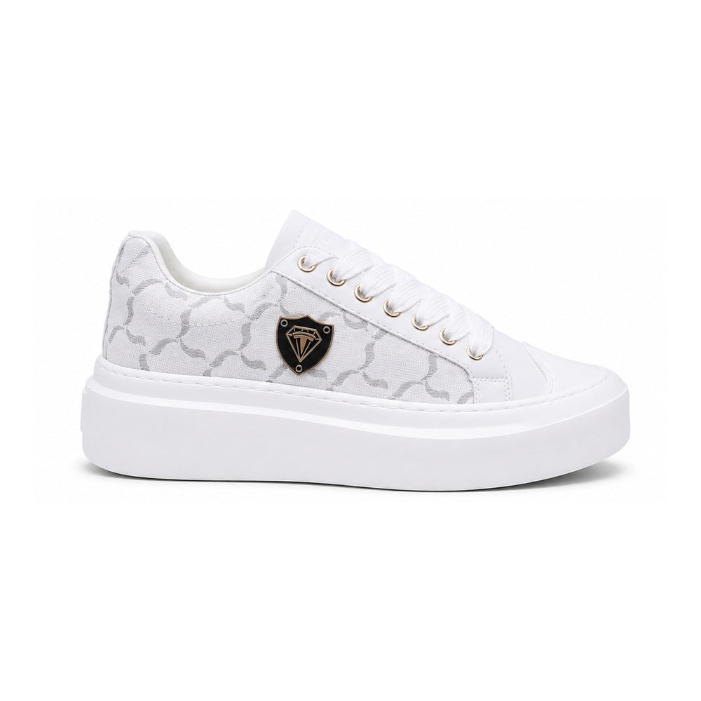 White Patterned Platform Sneakers