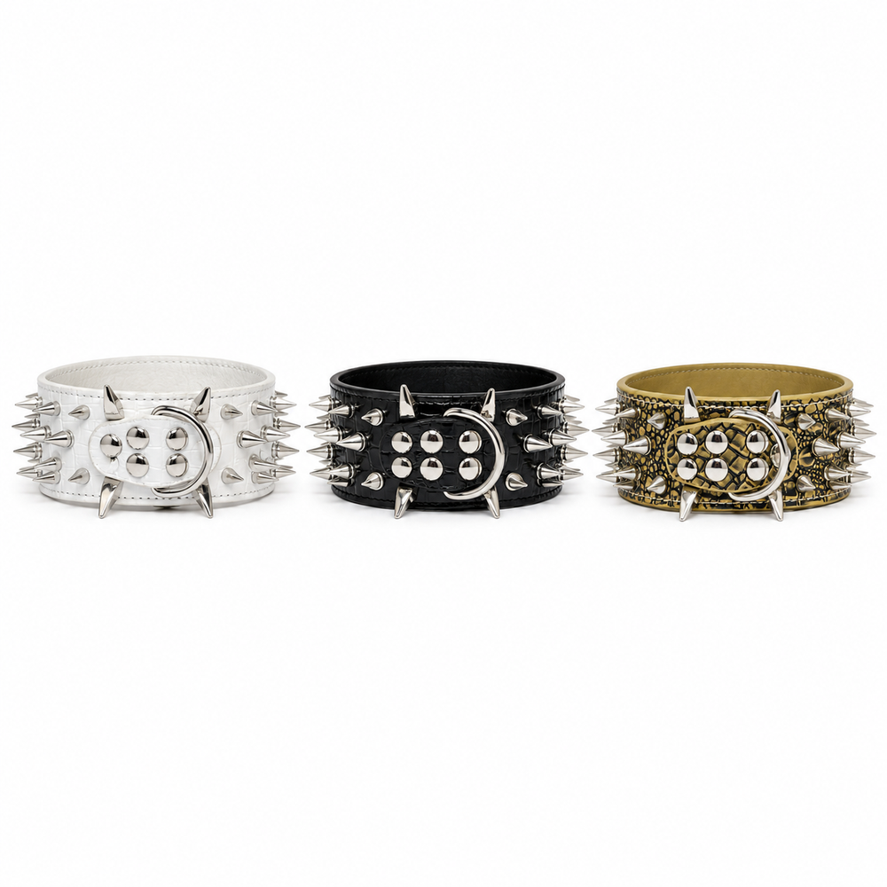 Wide Crocodile-Texture Spiked Pet Collar